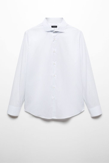 Mango Blue Slim Fit Long Buttoned Sleeve Stripe Shirt