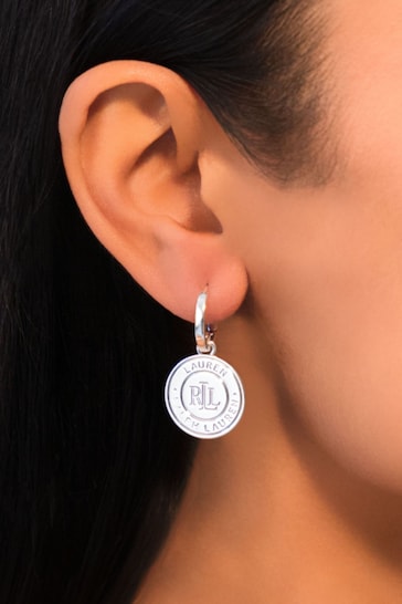 Lauren Ralph Lauren Silver Tone Wrenley Logo Coin Drop Earrings
