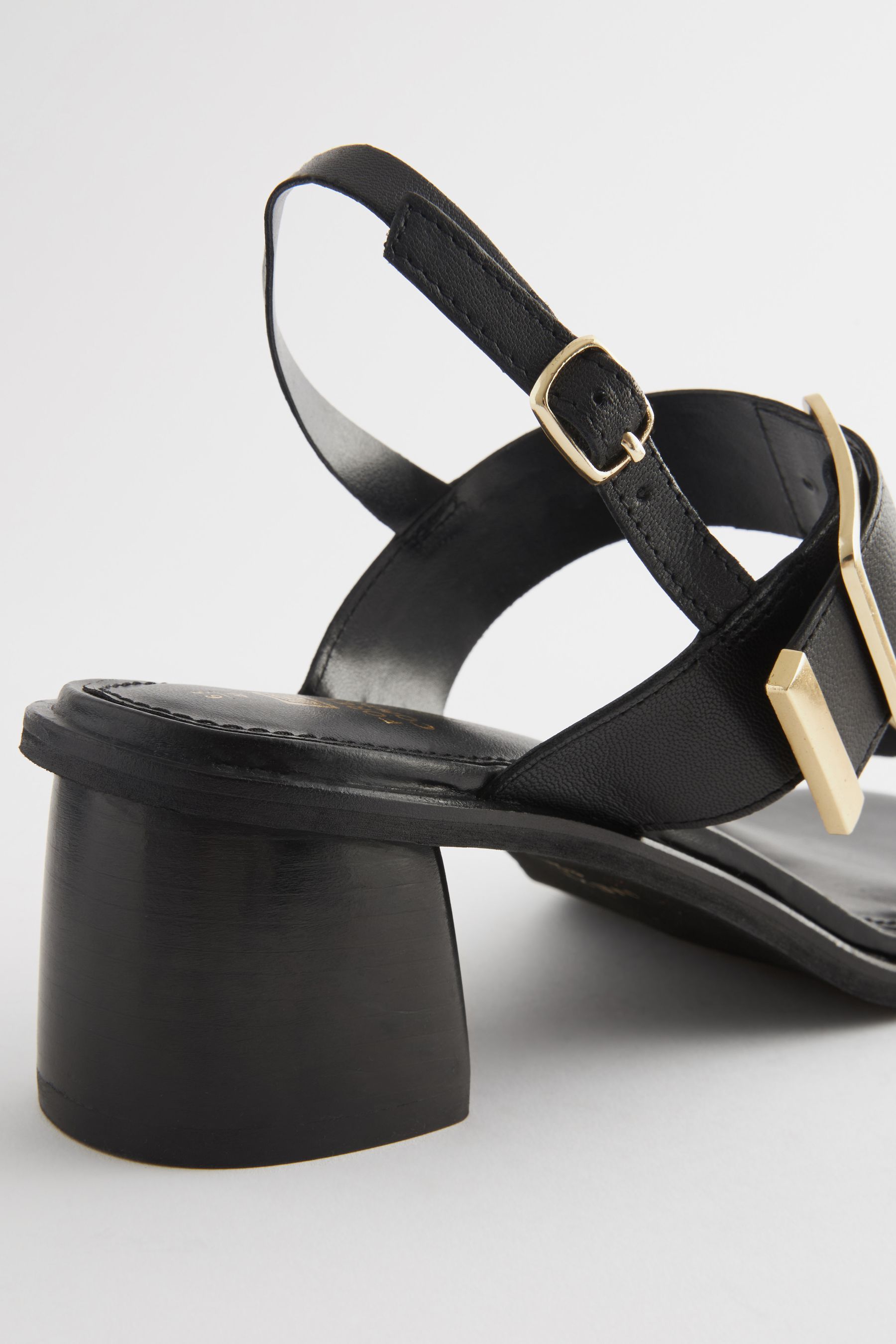 Black Forever Comfort Leather Buckle Block Heel Sandals