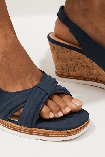 Navy Extra Wide Fit Forever Comfort® Bow Cork Wedges