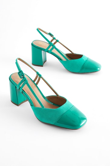 Green Forever Comfort® Square Toe Slingback Block Heel Shoes