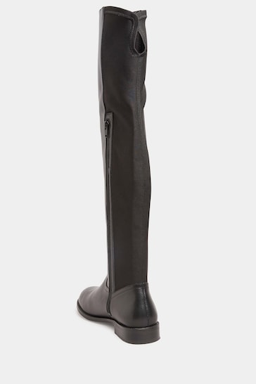 Long Tall Sally Black Stretch Over The Knee Leather Boots