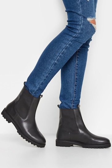 Long Tall Sally Black Leather Cleated Chelsea Boots