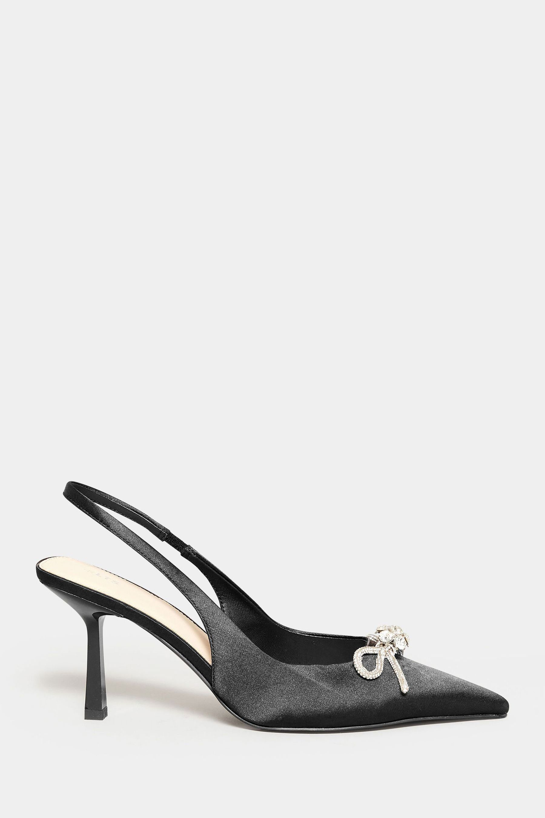 Long Tall Sally Black Slingback Kitten Heel Court Shoes
