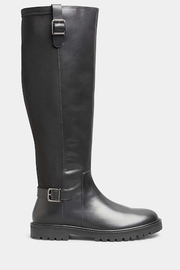Long Tall Sally Black Leather Cleated Calf Boots