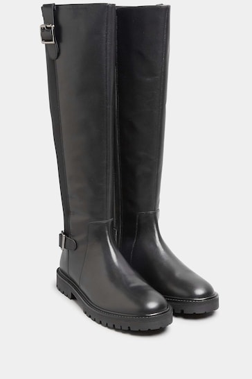 Long Tall Sally Black Leather Cleated Calf Boots