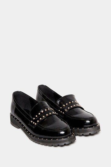 Long Tall Sally Black Studded Patent Loafers