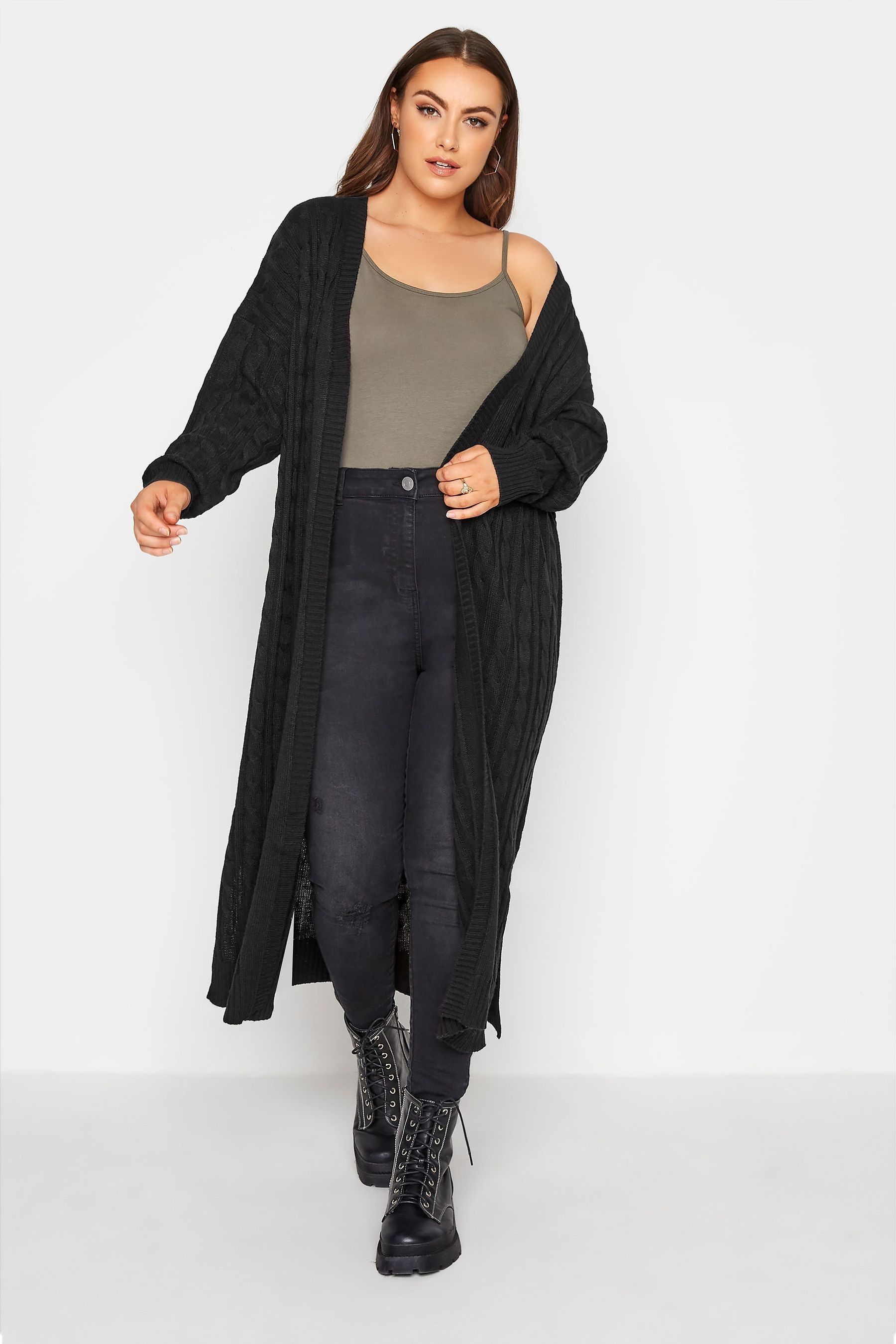 Buy Yours Curve Black Cable Knit Maxi Cardigan from the Next UK