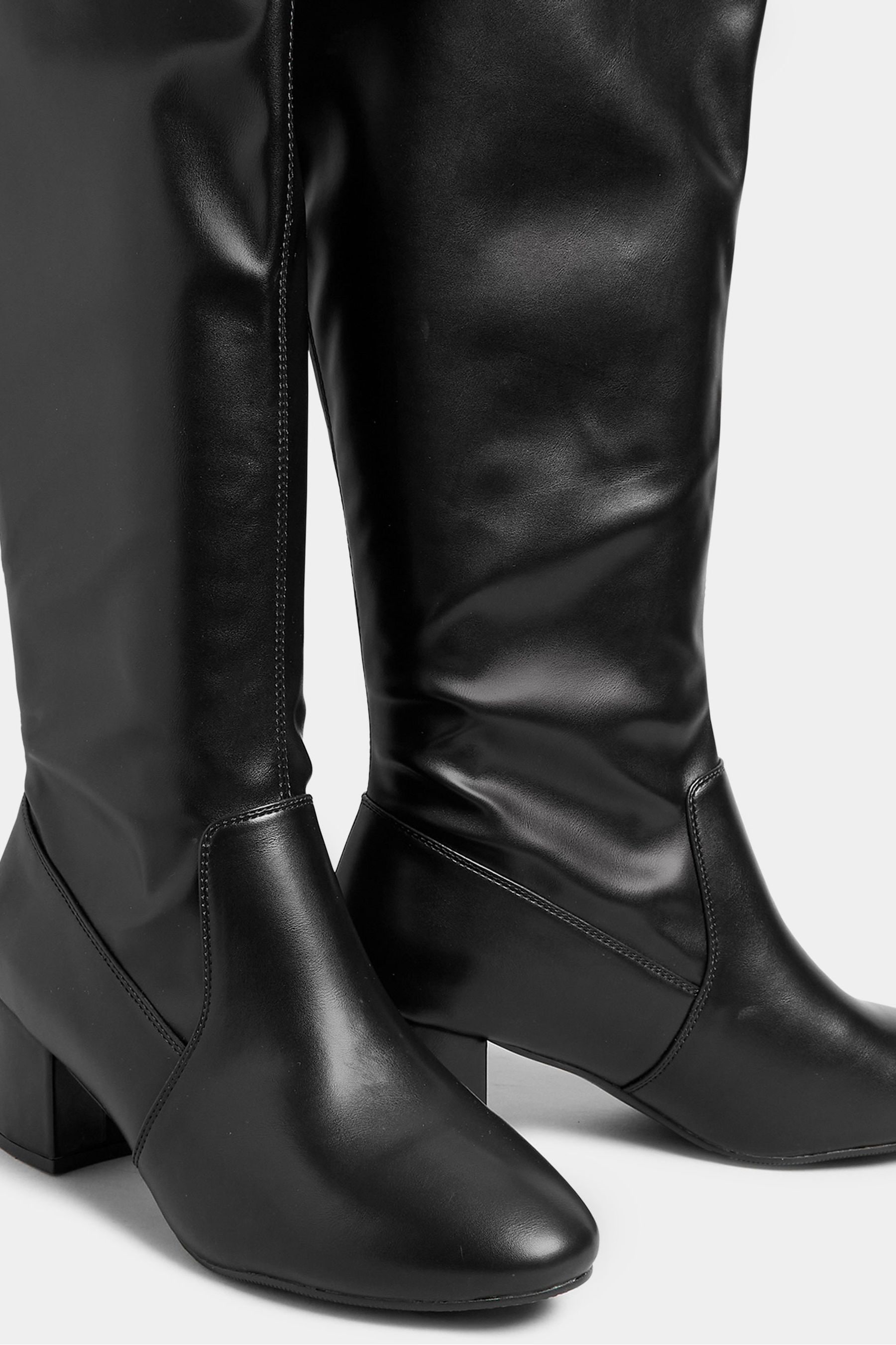 Buy Yours Curve Black Wide Fit Stretch Knee High PU Boots from the