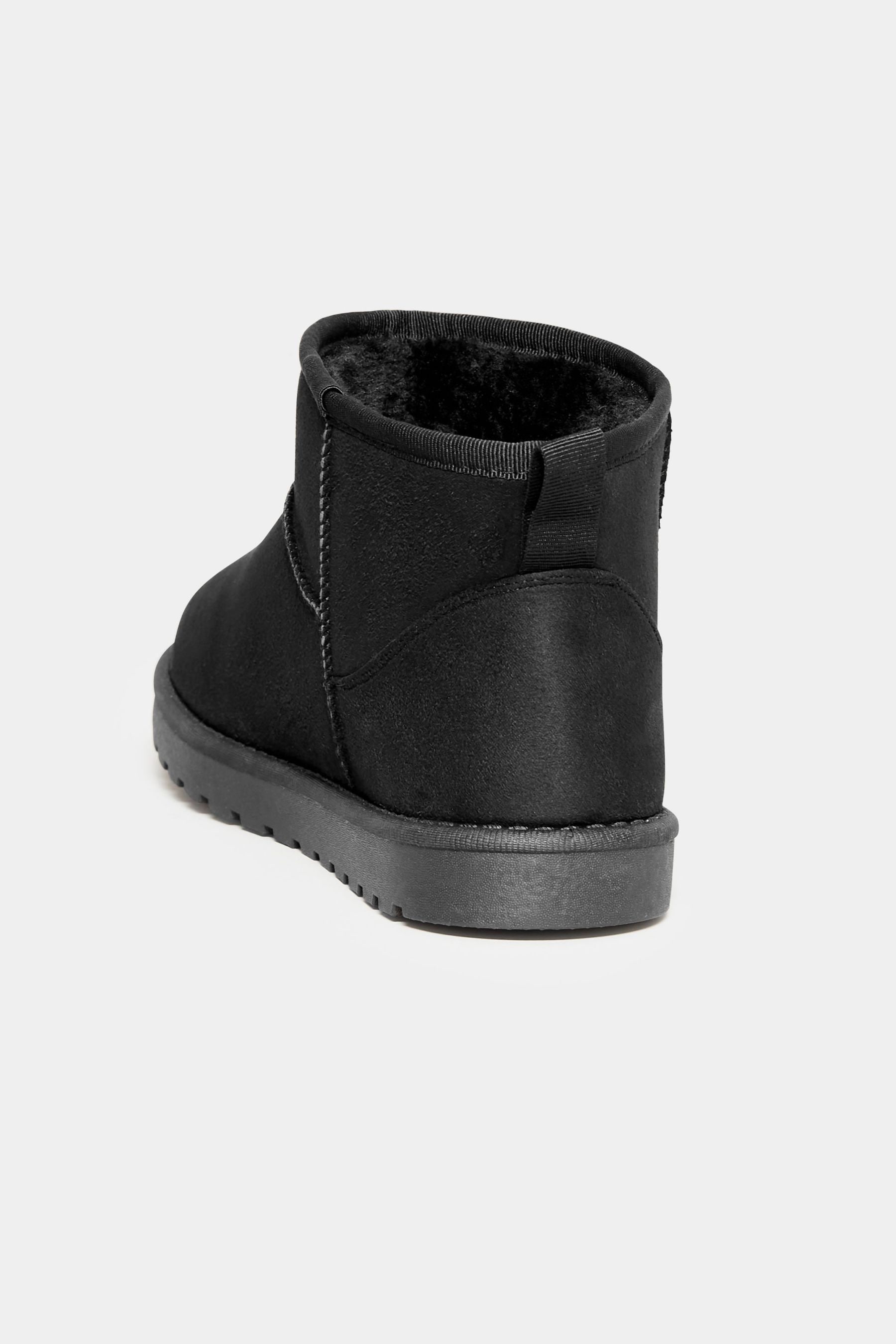 Yours Curve Black Extra Wide Fit Mini Faux Fur Boots