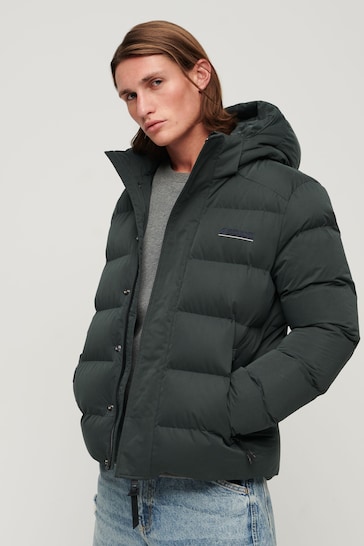 Superdry Green Hooded Microfibre Sports Puffer Jacket