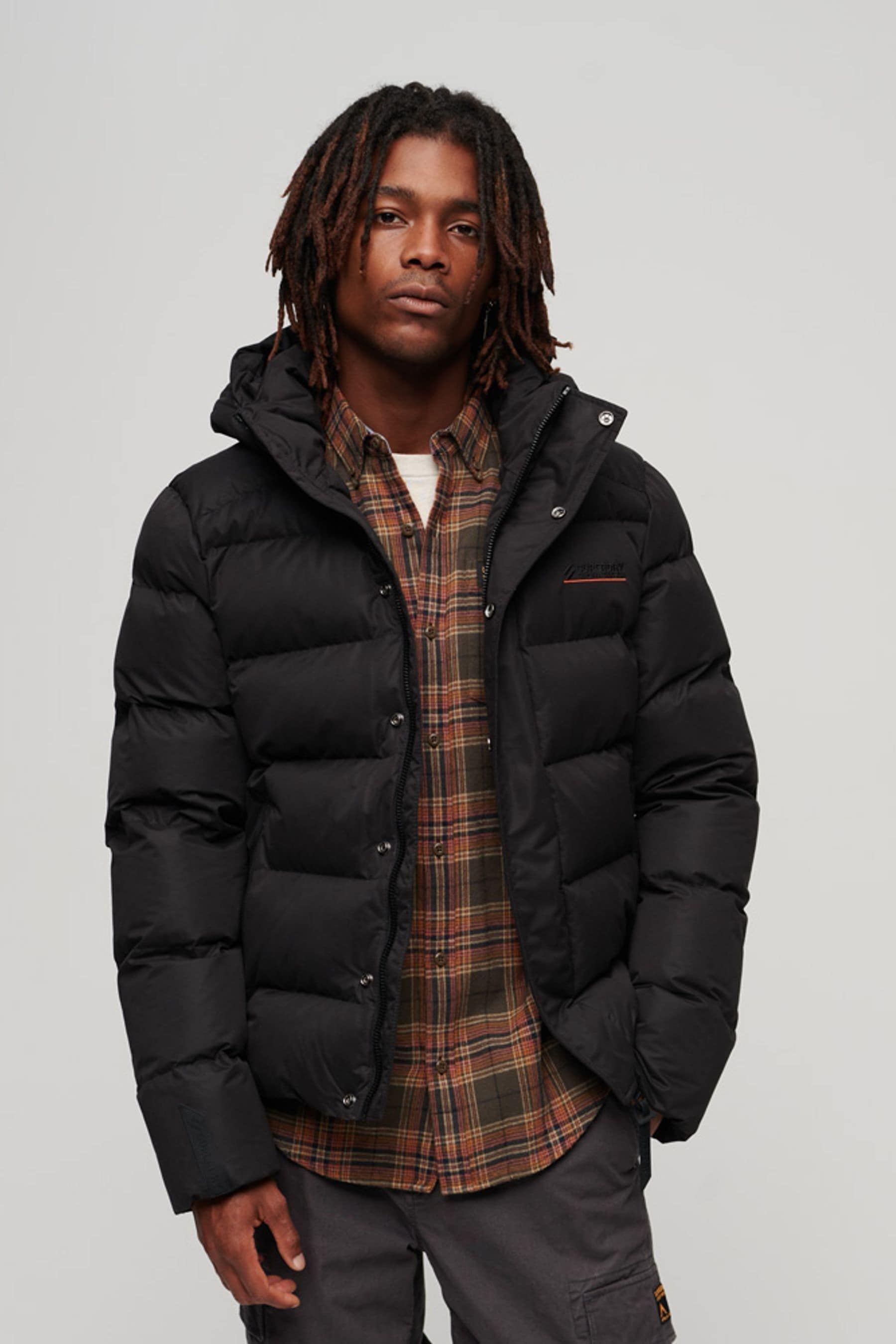 Buy Superdry Black Hooded Microfibre Sports Puffer Jacket from the