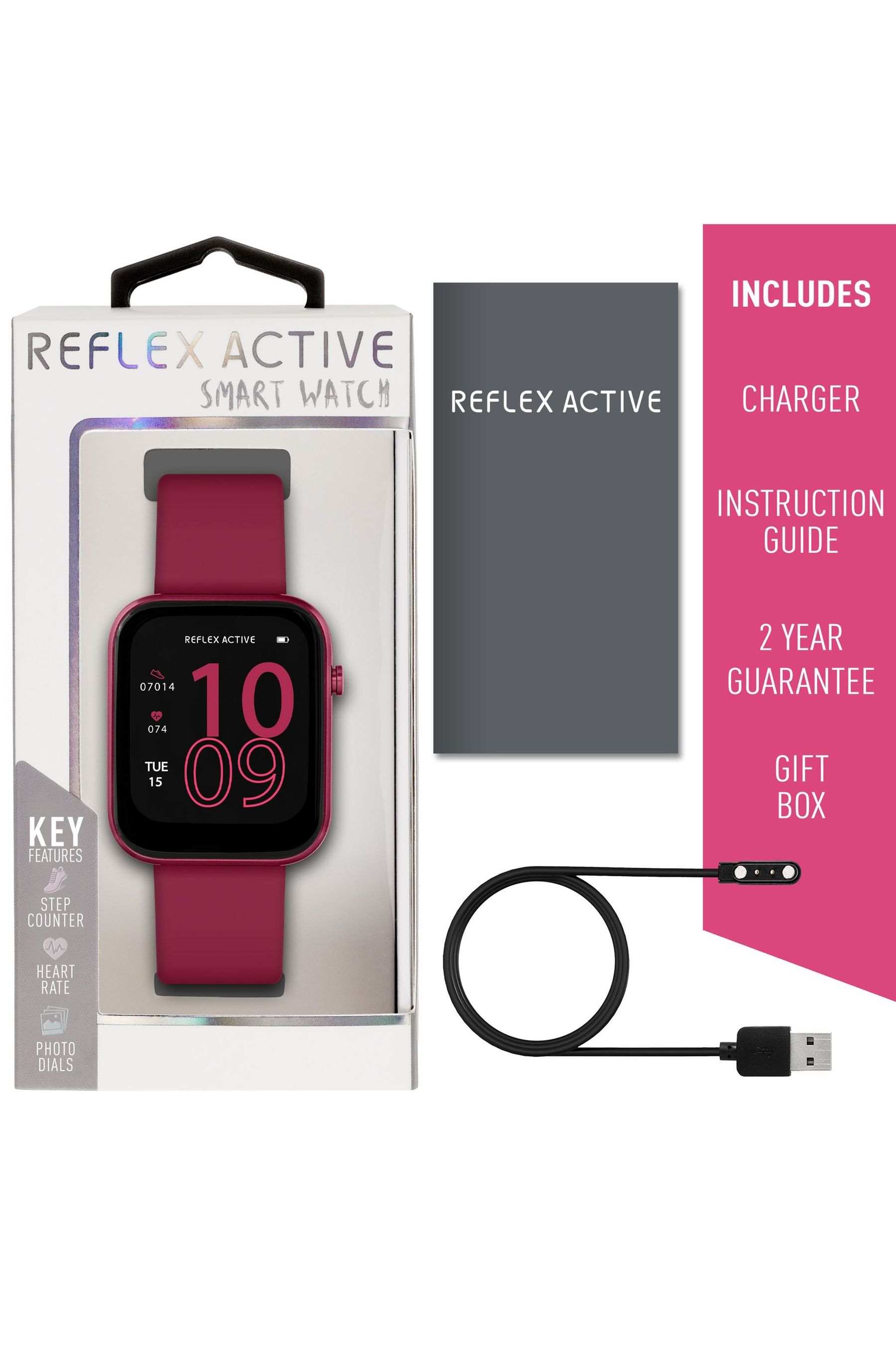 Buy Reflex Active Red Series 12 Berry Strap Smart Watch from the
