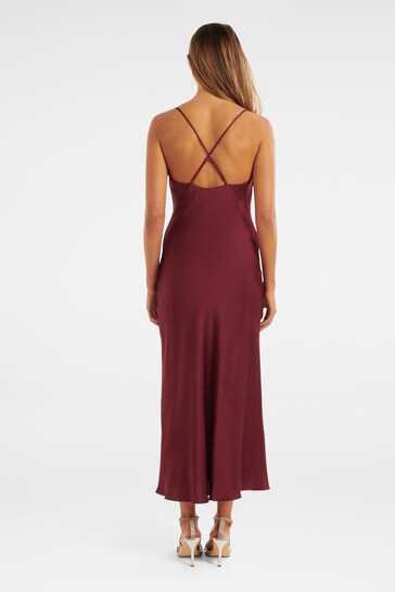 Forever New Red Opal Bias Cowl Satin Midi Dress