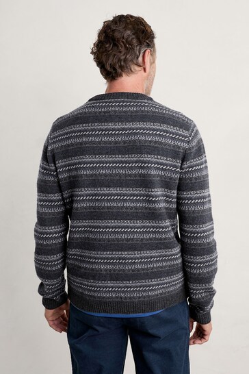 Seasalt Cornwall Mens Grey Polventon Fair Isle Jumper