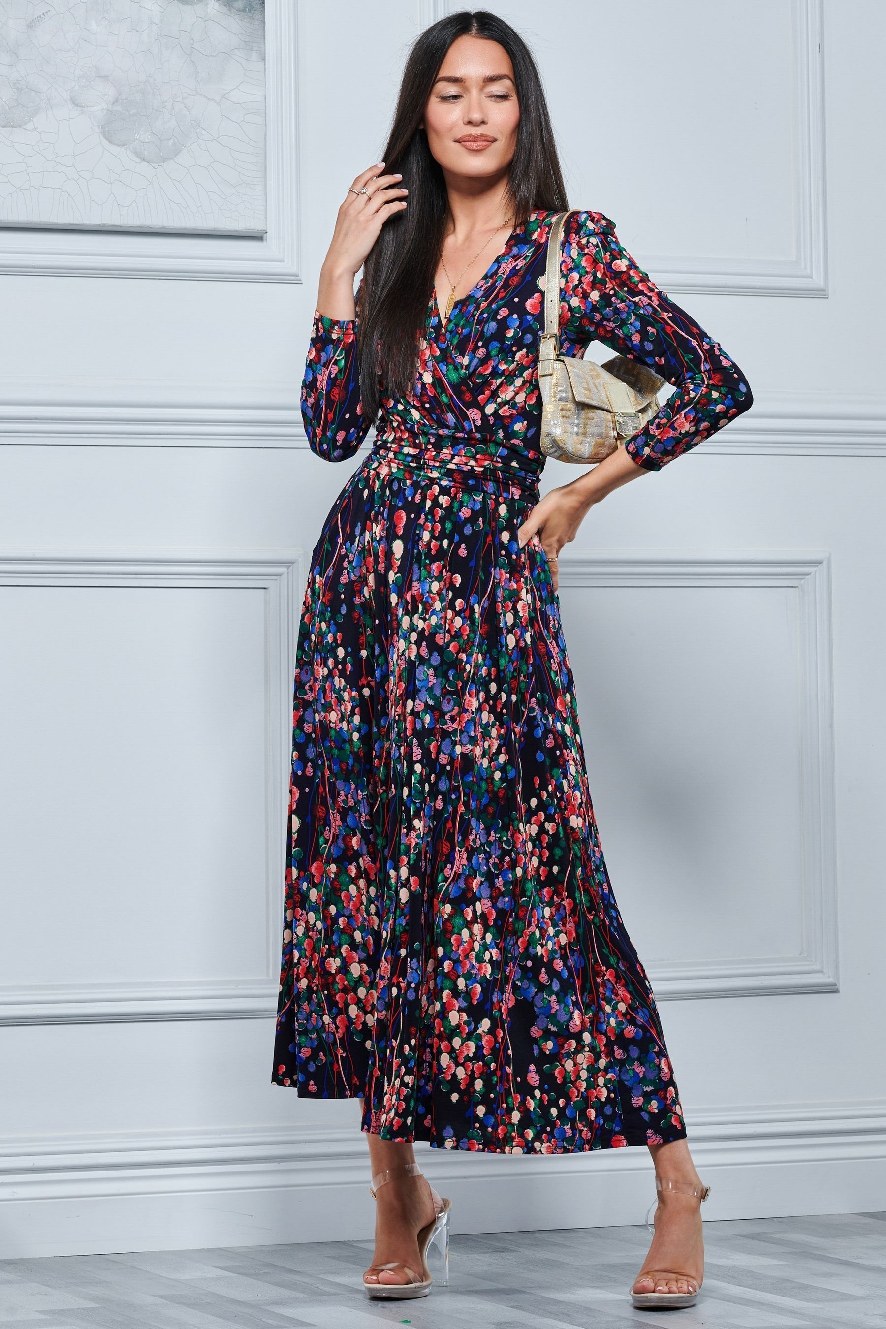 Printed long sales sleeve maxi dress