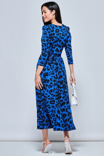 Jolie Moi Blue Animal Print Long Sleeve Maxi Dress