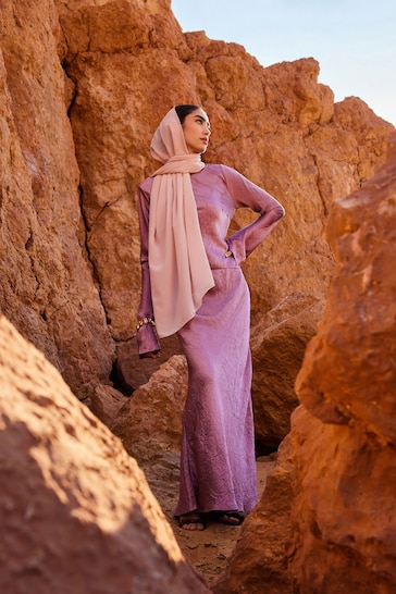 Rose Pink Maxi Long Sleeve Metallic Column Dress