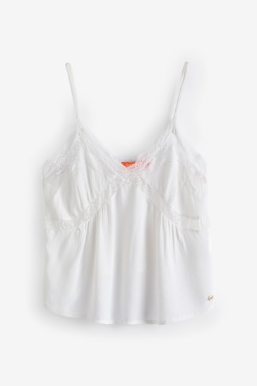 Superdry White Ibiza Sheer Lace Cami Top