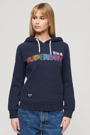 Superdry Blue Rainbow Logo Graphic Hoodie