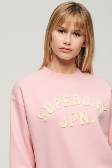 Superdry Pink Applique Athletic Loose Sweatshirt