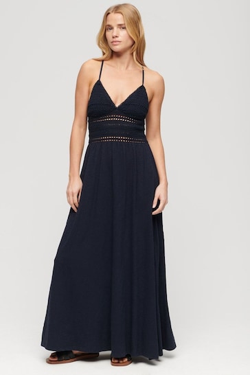 Superdry Blue Jersey Lace Maxi Dress