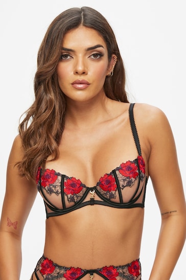 Ann Summers Caged Rose Non Padded Balcony Black Bra