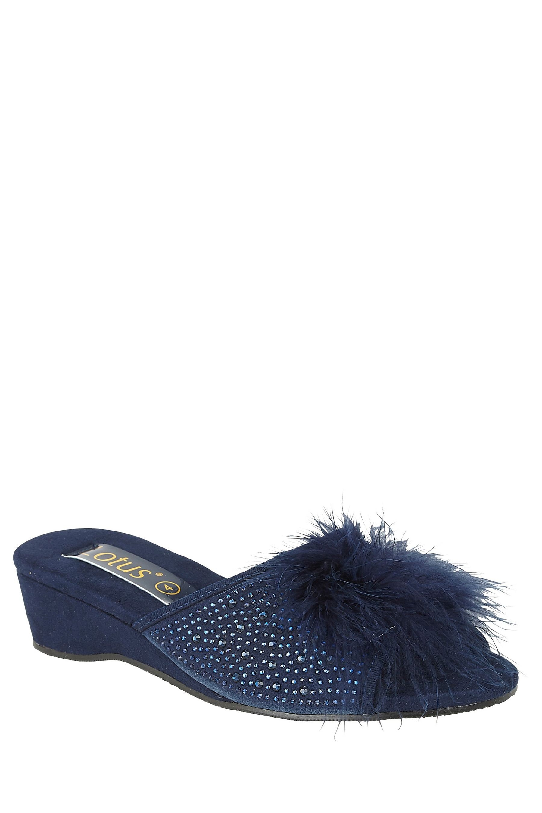 Lotus Blue Mule Wedge Slippers