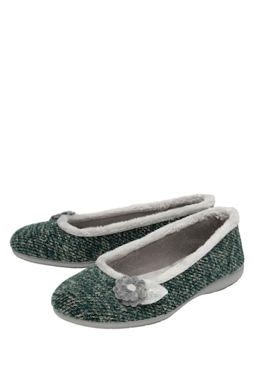 Lotus Green Textile Ballerina Slippers