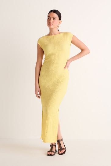 Lemon Yellow Short Sleeve Textured Column Jersey Dress