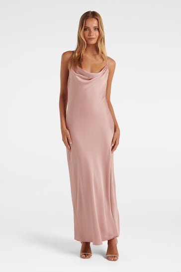 Forever New Pink Hannah Diamante Strap Satin Dress