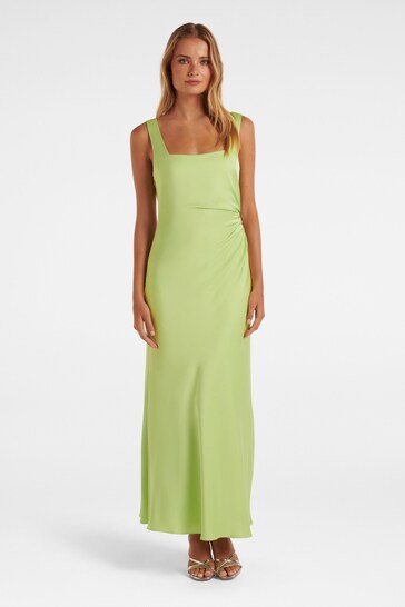 Forever New Green Winnie Square Neck Ruched Midi Dress