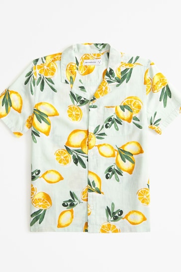 Abercrombie & Fitch Yellow Lemon Fruit Print Short Sleeve Linen Shirt
