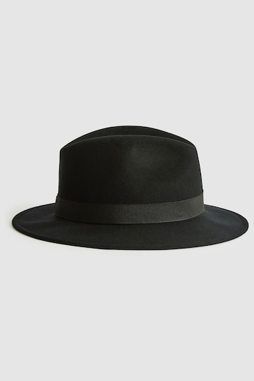 Reiss Black Ally Wool Fedora Hat