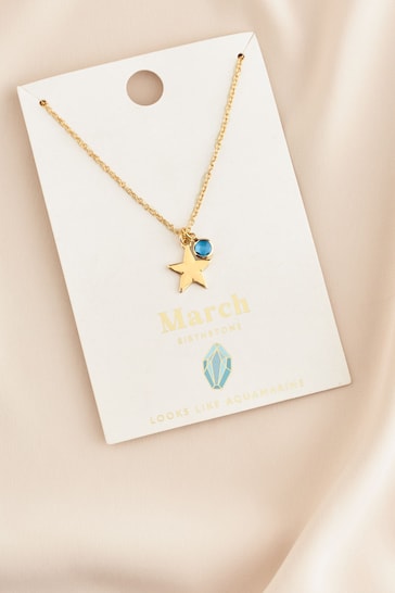 Gold Tone March Birthstone Necklace