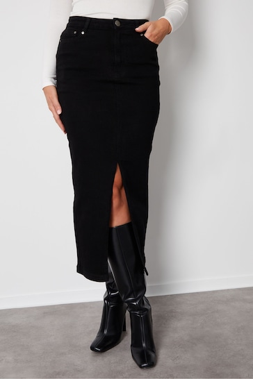 Threadbare Black Denim Maxi Skirt