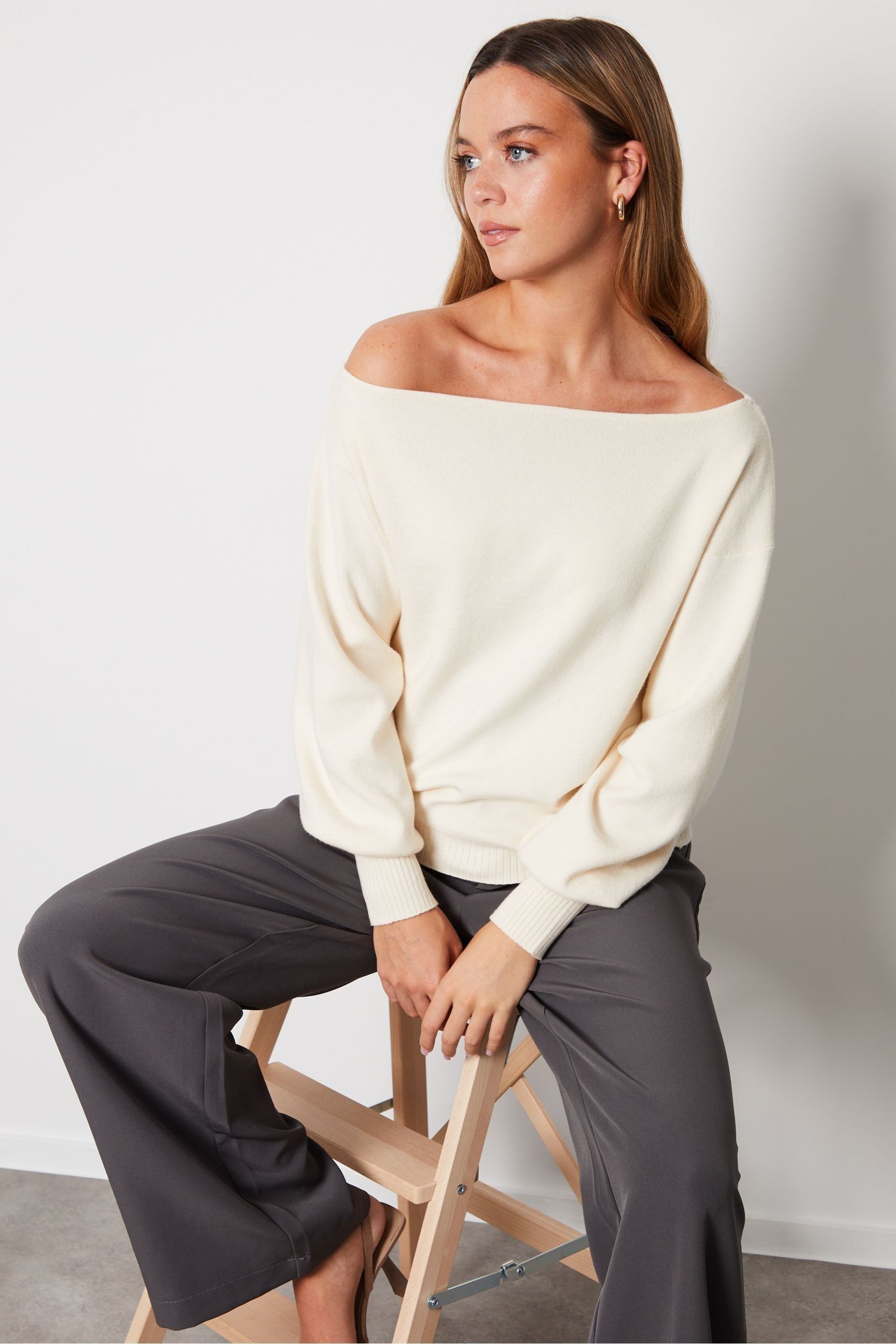 Buy Threadbare White Slash Neck Knitted Jumper from the Next UK