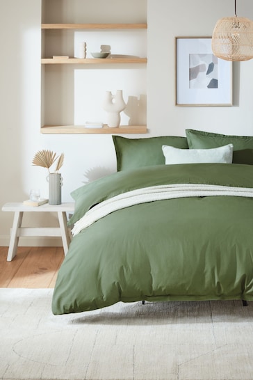 Green 100% Washed Cotton Duvet Cover and Pillowcase Set