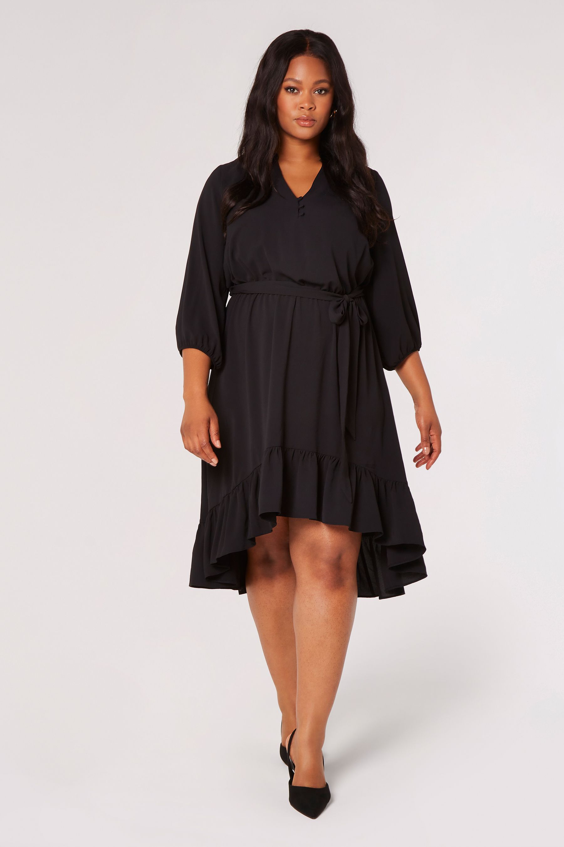 Buy Apricot Black High Low Open Collar Dress from the Next UK