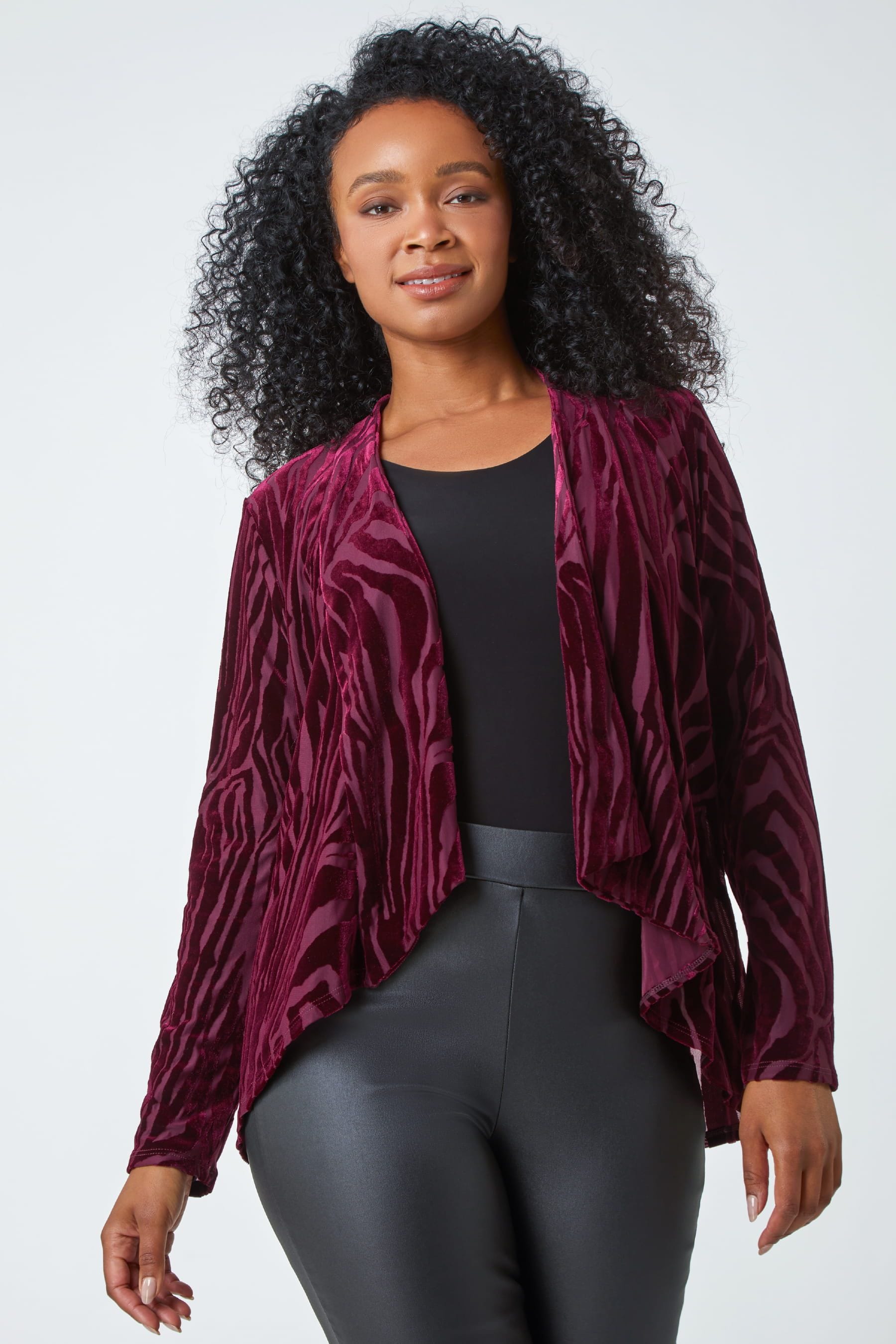 Roman Red Petite Animal Stretch Waterfall Jacket