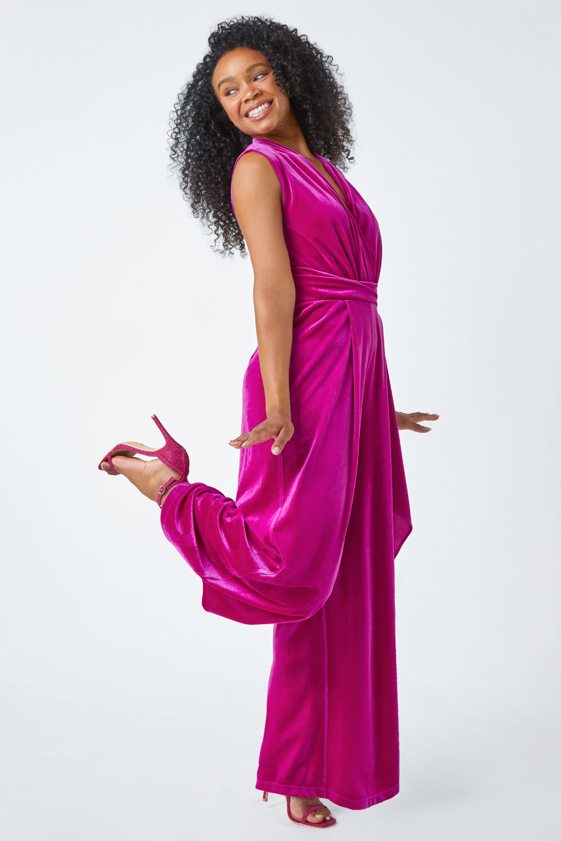Buy Roman Pink Petite Velvet Wrap Jumpsuit from the Next UK online