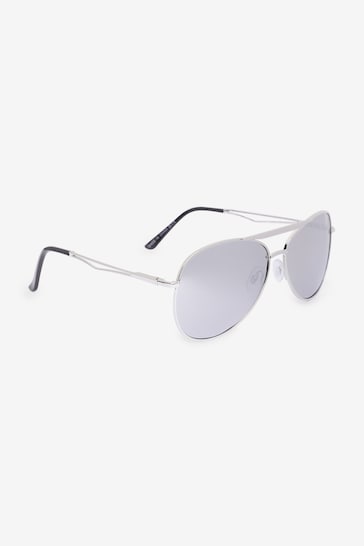 Silver Aviator Style Polarised Sunglasses