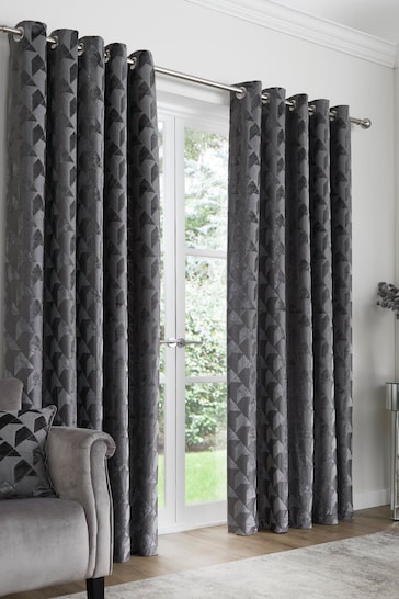 Appletree Grey Quentin Luxe Jacquard Eyelet Curtains