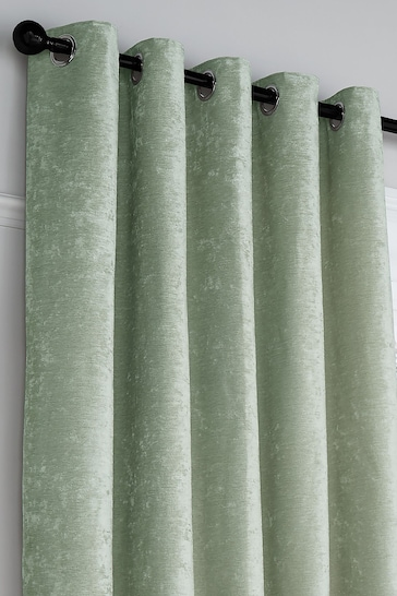 Curtina Green Textured Chenille Luxe Eyelet Curtains