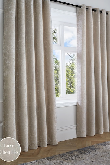 Curtina Natural Textured Chenille Luxe Eyelet Curtains