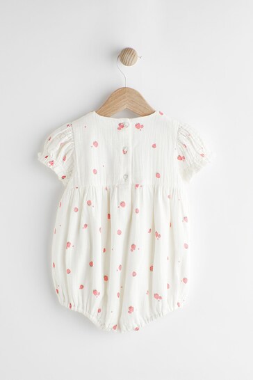 White Embroidered Strawberries Bloomer Romper (0mths-2yrs)