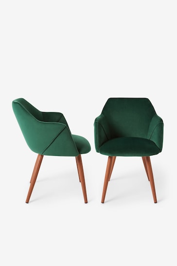 MADE.COM Set of 2 Pine Green and Walnut Legs Lule Arm Dining Chairs