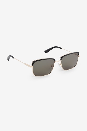 South Beach hexagonal sunglasses with gold frame and brown lenses Clubmaster Polarised Sunglasses