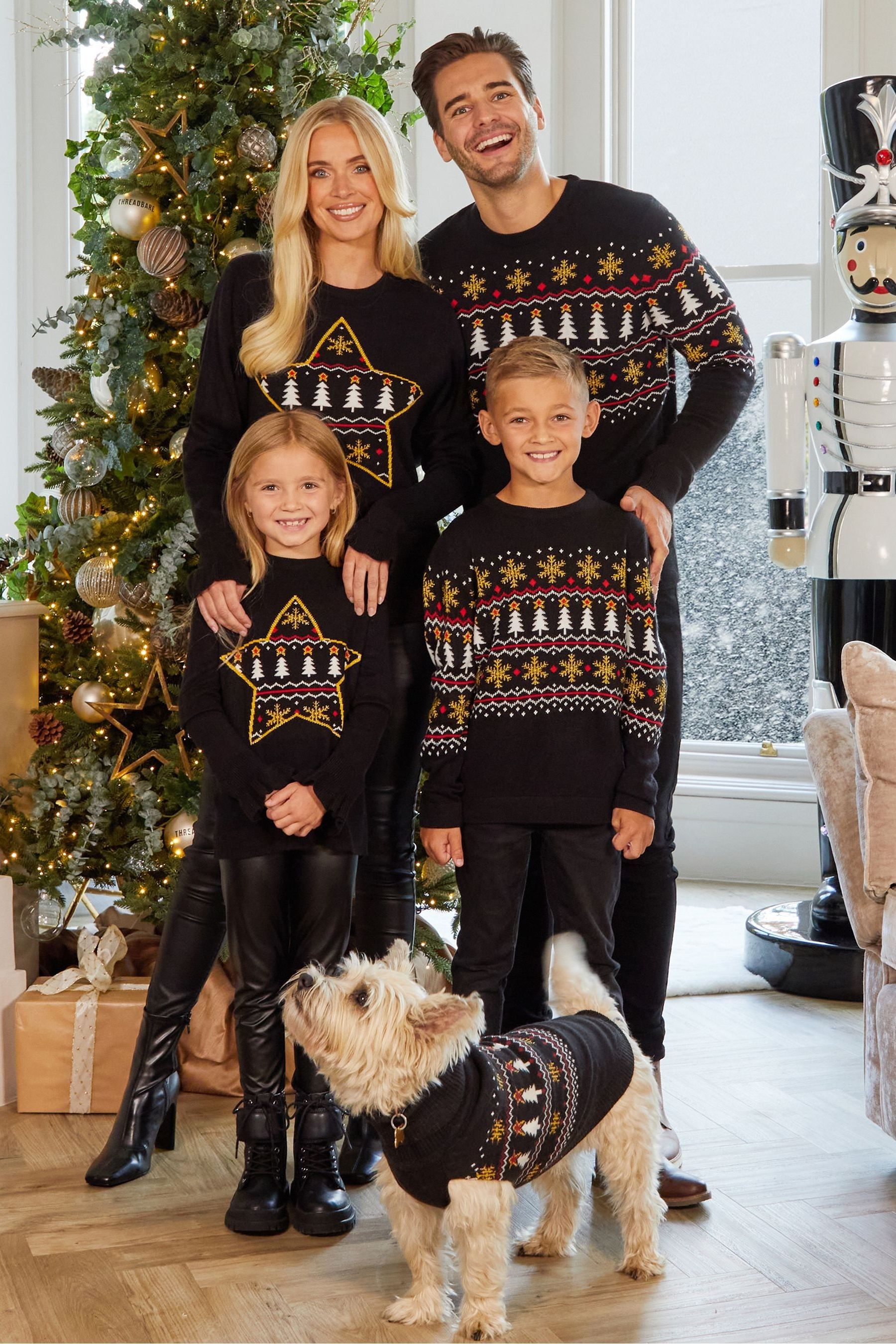Threadbare Black Curve Crew Neck Christmas Jumper