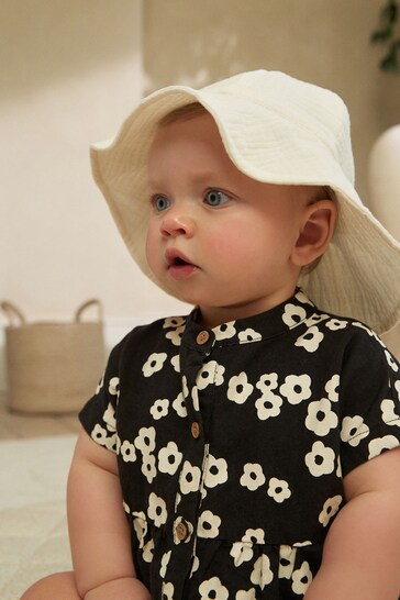 Ecru Baby Wide Brim Crinkle Hat (0mths-2yrs)